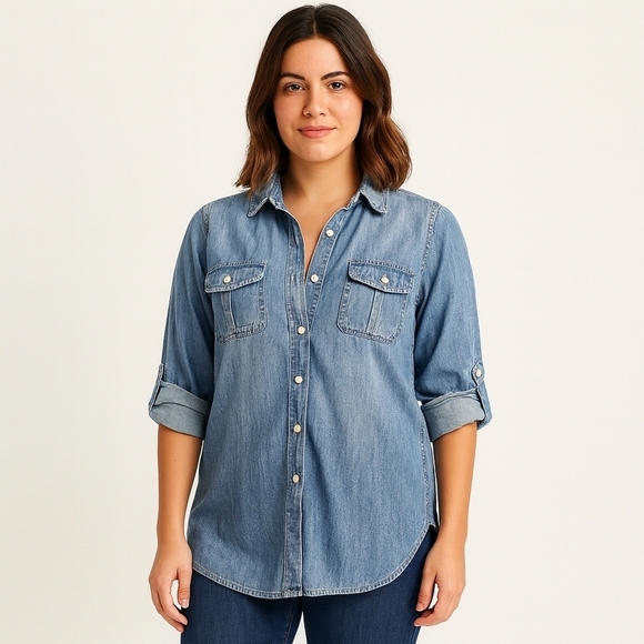 Joe Fresh Tops - Joe Fresh Denim Button-Up Shirt Western 100% Cotton Size S